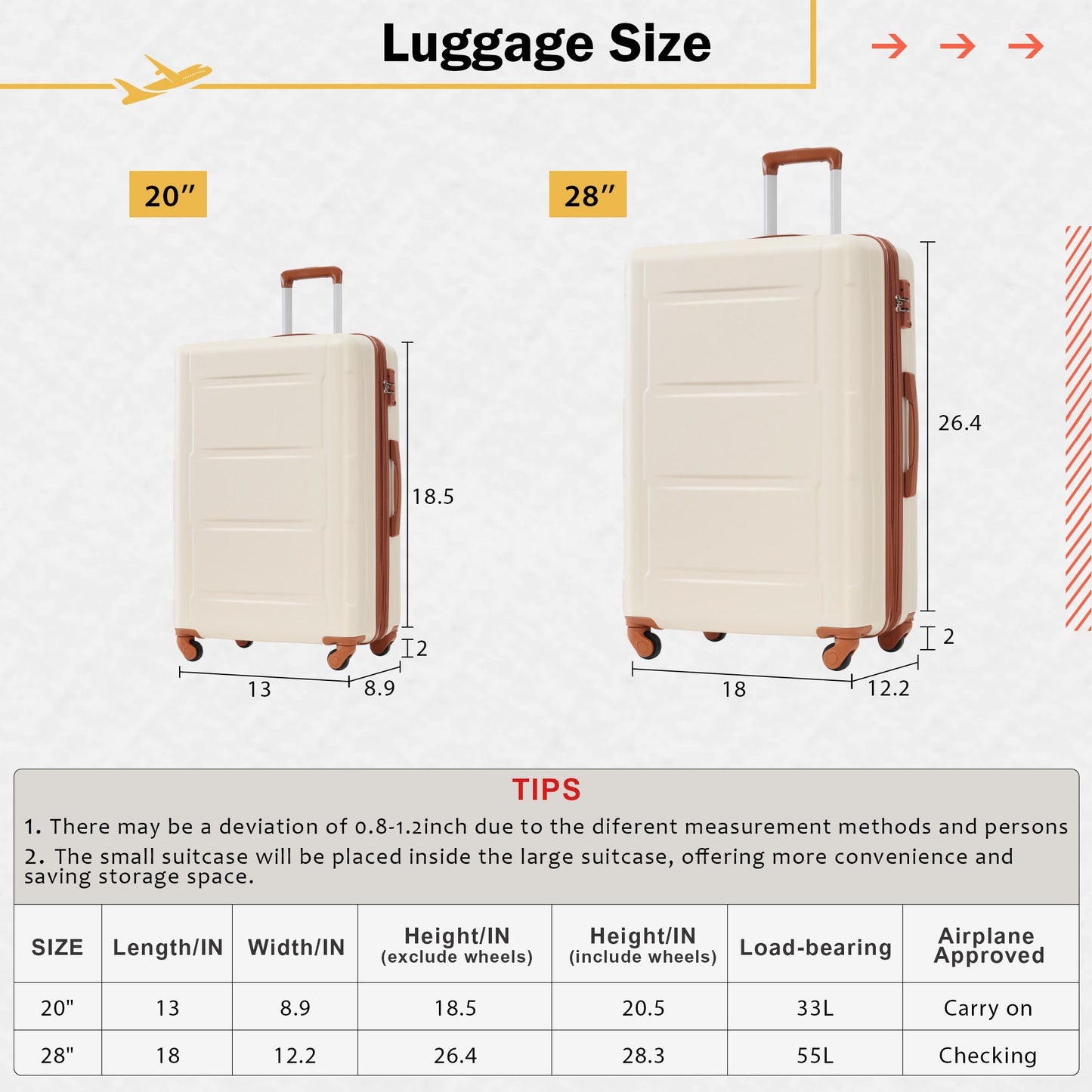 2 Piece Luggage Set With Bags Expanable Spinner Wheels ABS Lightweight Suitcase With Tsa Lock 20" / 28" Daily Nest