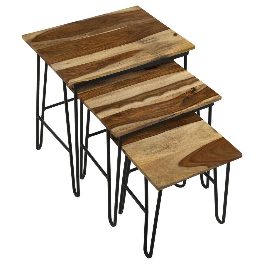Nayeli - 3 Piece Solid Sheesham Wood Nesting Tables - Natural CoasterElevations