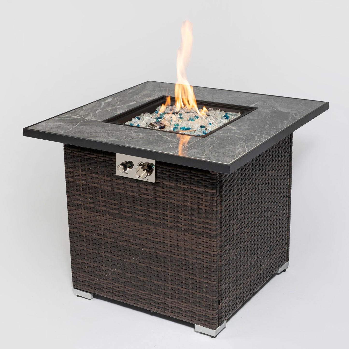 30" Outdoor Fire Table Propane Gas Fire Pit Table With Lid Gas Fire Pit Table With Glass Rocks And Rain Cover - Espresso Home Essentials