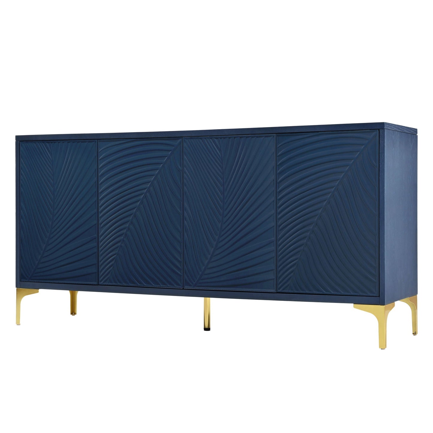 Modern 4 Door Sideboard With Creative Carved Surface And Adjustable Shelves Home Essentials