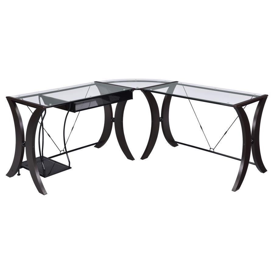 Monterey - Glass Top L-Shape Computer Desk - Cappuccino CoasterEssence