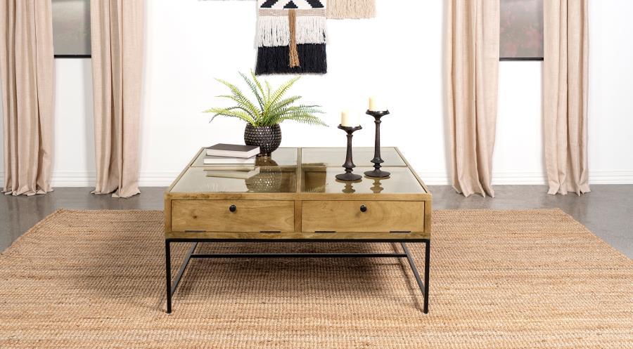 Stephie - 4-Drawer Square Glass Top Coffee Table - Honey Brown Coaster Fine Furniture