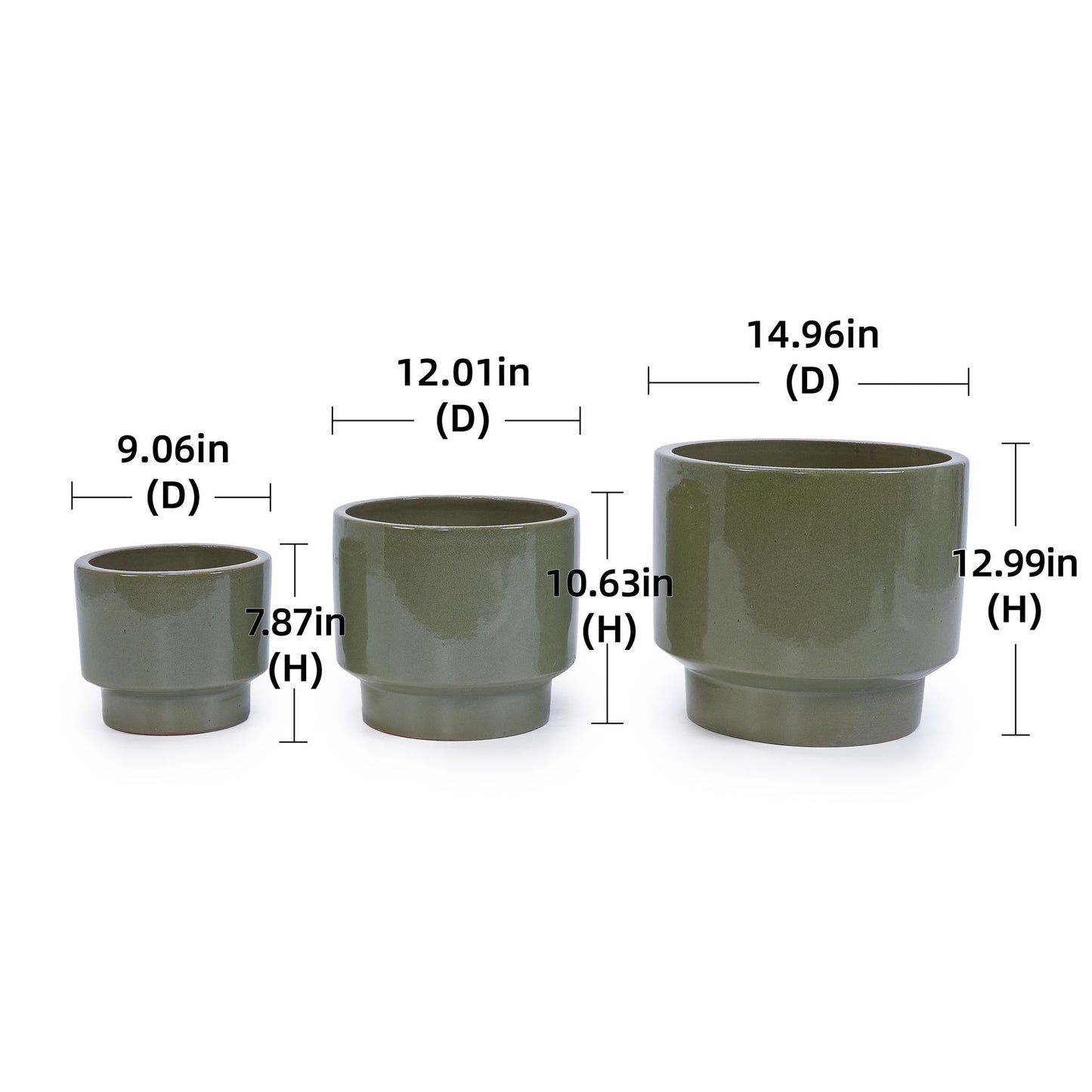 3 Pieces Ceramic Flowerpot, Planter For Patio, Garden Or Windowsills - Antique Light Green Daily Nest