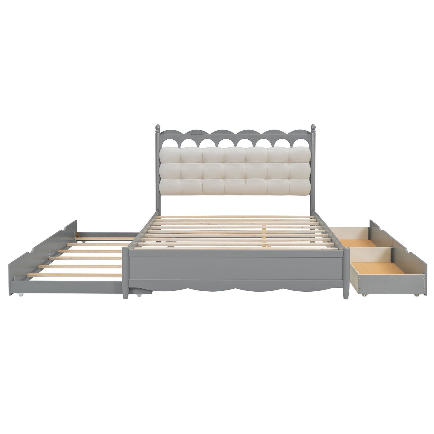 Storage Platform Bed, With 2 Big Drawers, Trundle, One Set Of Sockets & USB Ports Timeless Haven