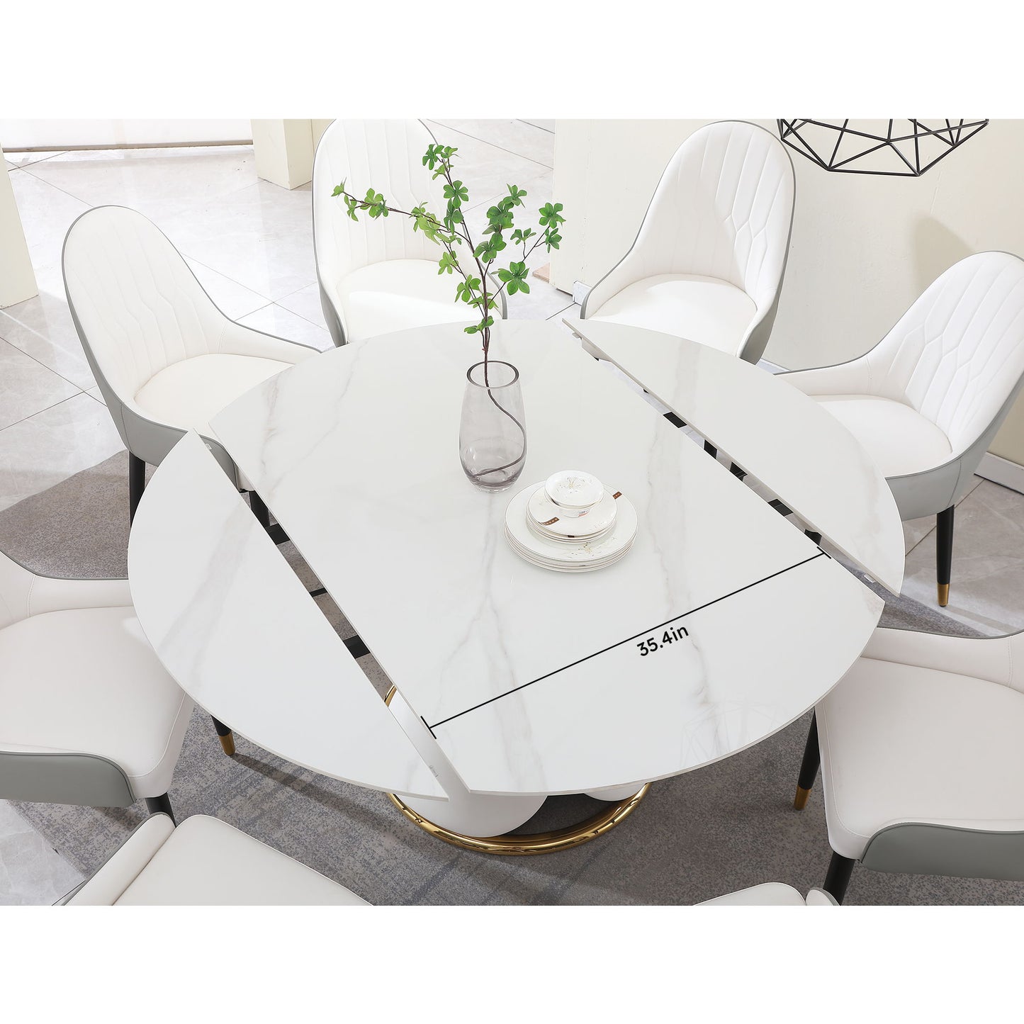 Fashion Modern Sintered Stone Dining Table With Multi Functional Retractable Design - White Home Essentials