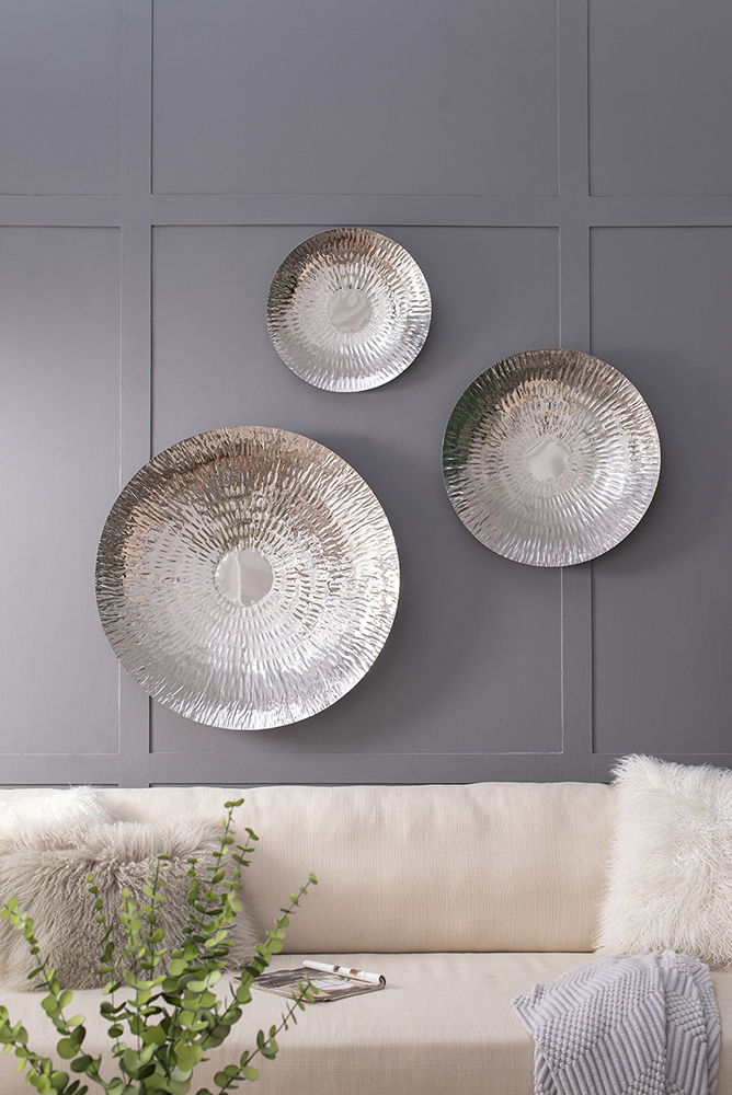 Textured Oversized Disc, Wall Decor For Living Room (Set of 3) - Silver Daily Nest