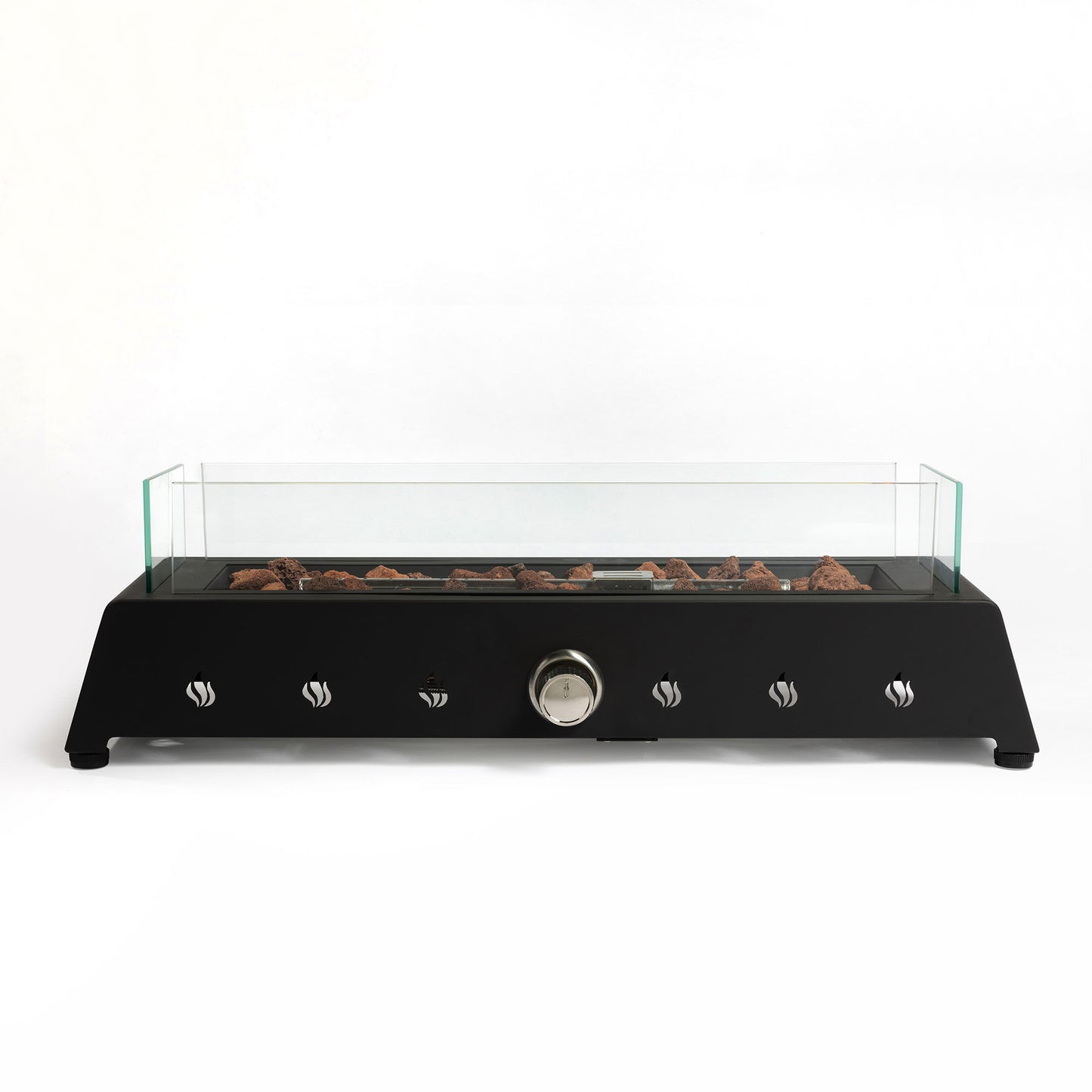 28" Tabletop Fire Pit, Propane Gas Fire Pit With Quick Connect Joint, Glass Wind Guard And Lava Rock, Outdoor Portable Tabletop Fire Pit - Black Home Essentials