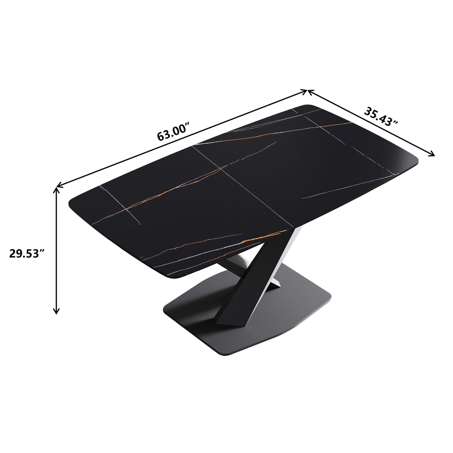 63" Artificial Stone Black Curved Black Metal Leg Dining Table - Black Home Essentials