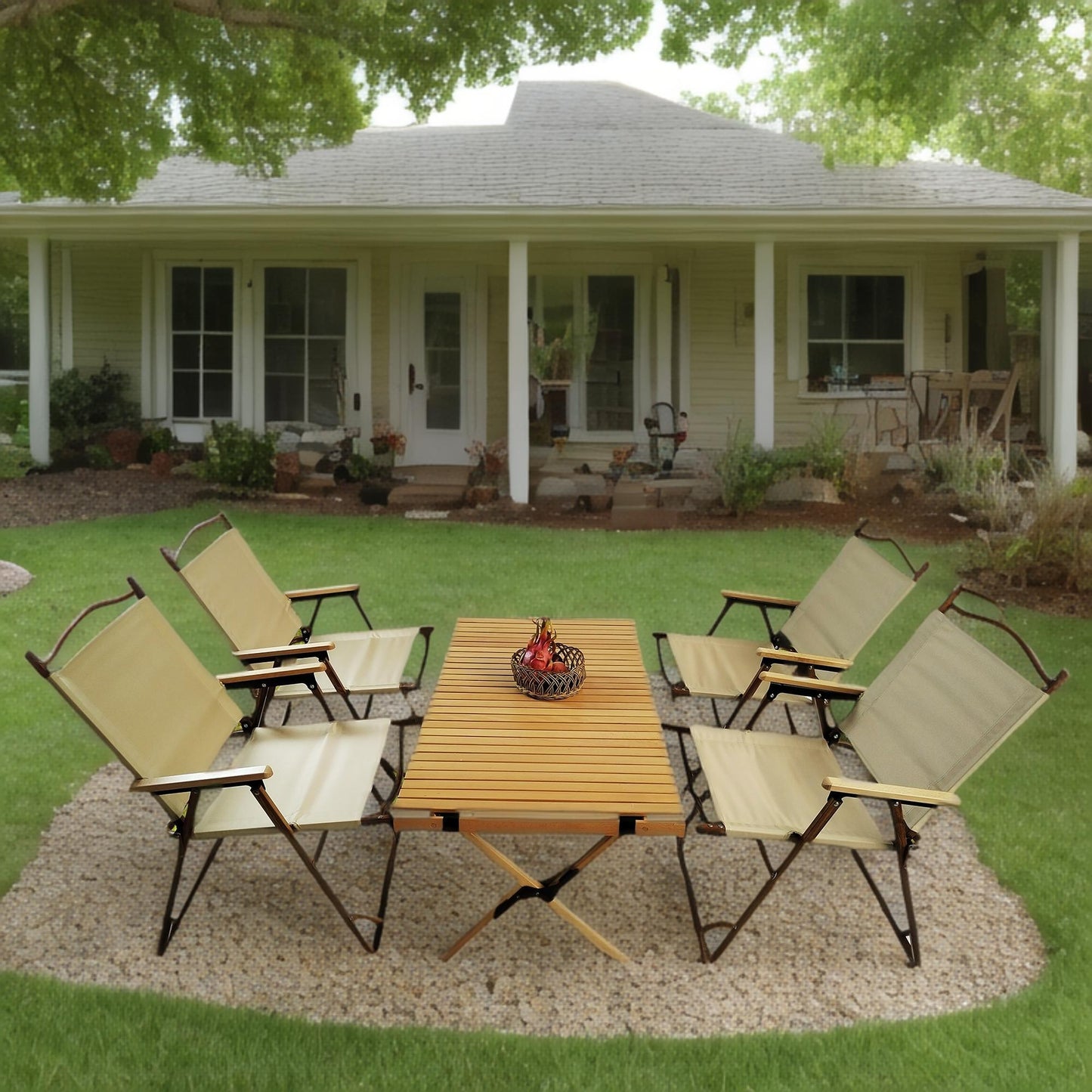 5 Pieces Dining Set, Multi-Function Foldable And Portable, 1 Dining Table & 4 Folding Chairs, Indoor And Outdoor Universal - Natural Home Essentials