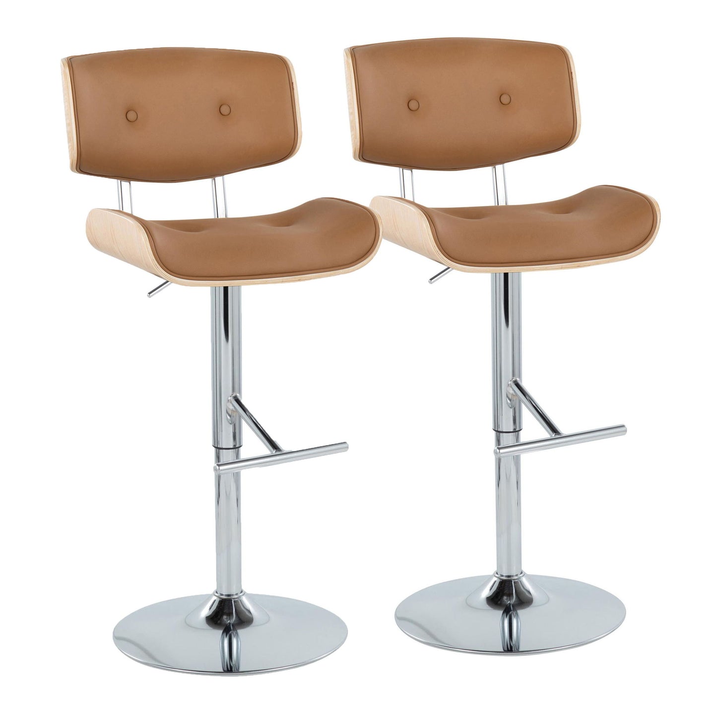 Lombardi - Contemporary Adjustable Barstool With Swivel With Straight T Footrest (Set of 2) Lumi Source