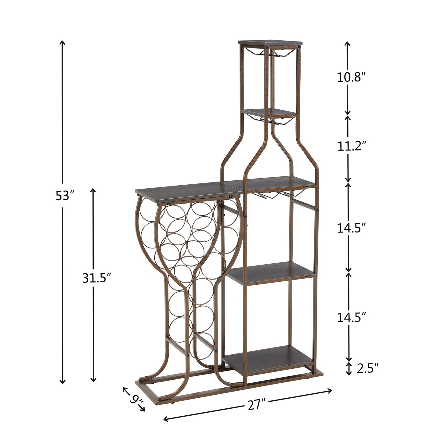 11 Bottle Wine Bakers Rack, 5 Tier Freestanding Wine Rack With Hanging Wine Glass Holder And Storage Shelves, Wine Storage Home Bar For Liquor And Wine Storage for Kitchen, Dining Room Home Essentials