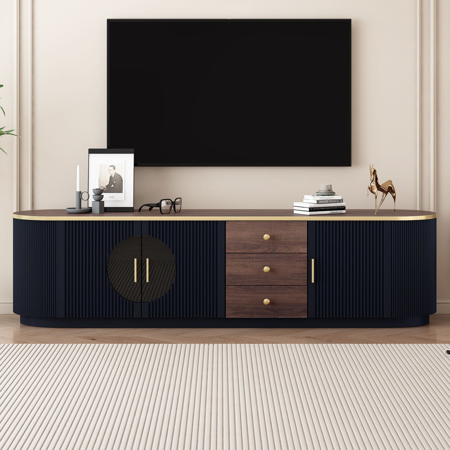 Modern Minimalist TV Stand For TVs Up To 80" With 3 Drawers And 1 Shelf Hearth and Haven