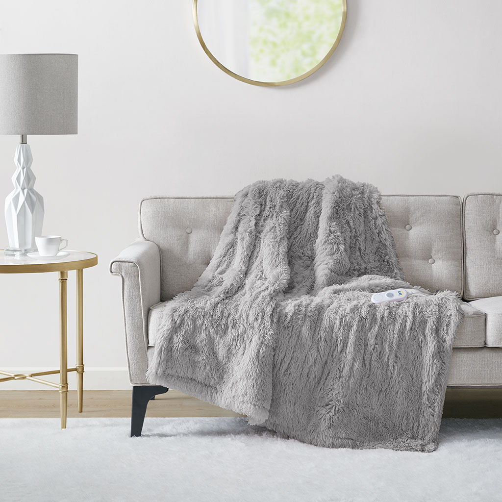 Malea - Shaggy Heated Throw - Gray Serta