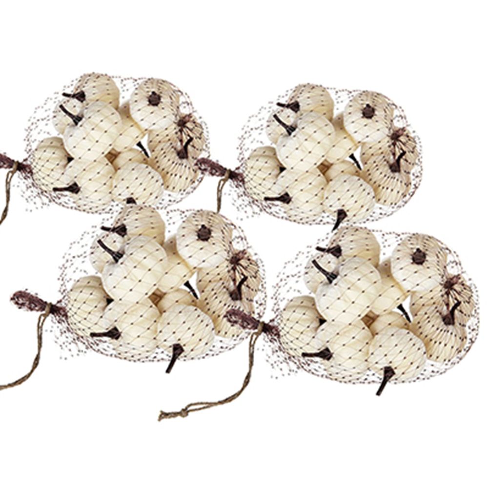 Velvety Pumpkin In Mesh Bag, Bag / 12, For Holiday Harvest Festival Fall Festival & Thanksgiving (Set of 4) - White Daily Nest