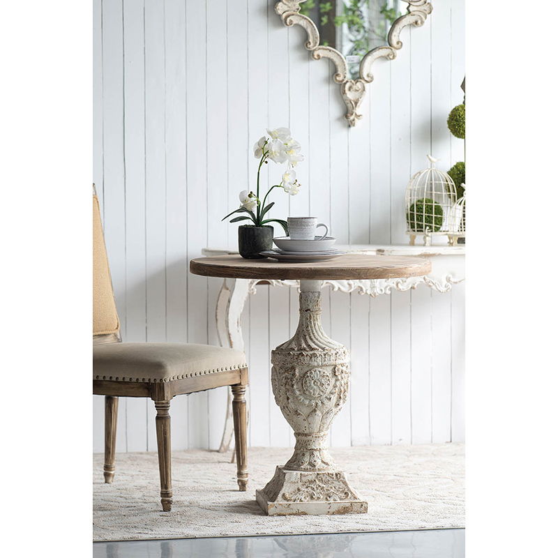 Antique Round Wood Table - Antique White / Gray Home Essentials