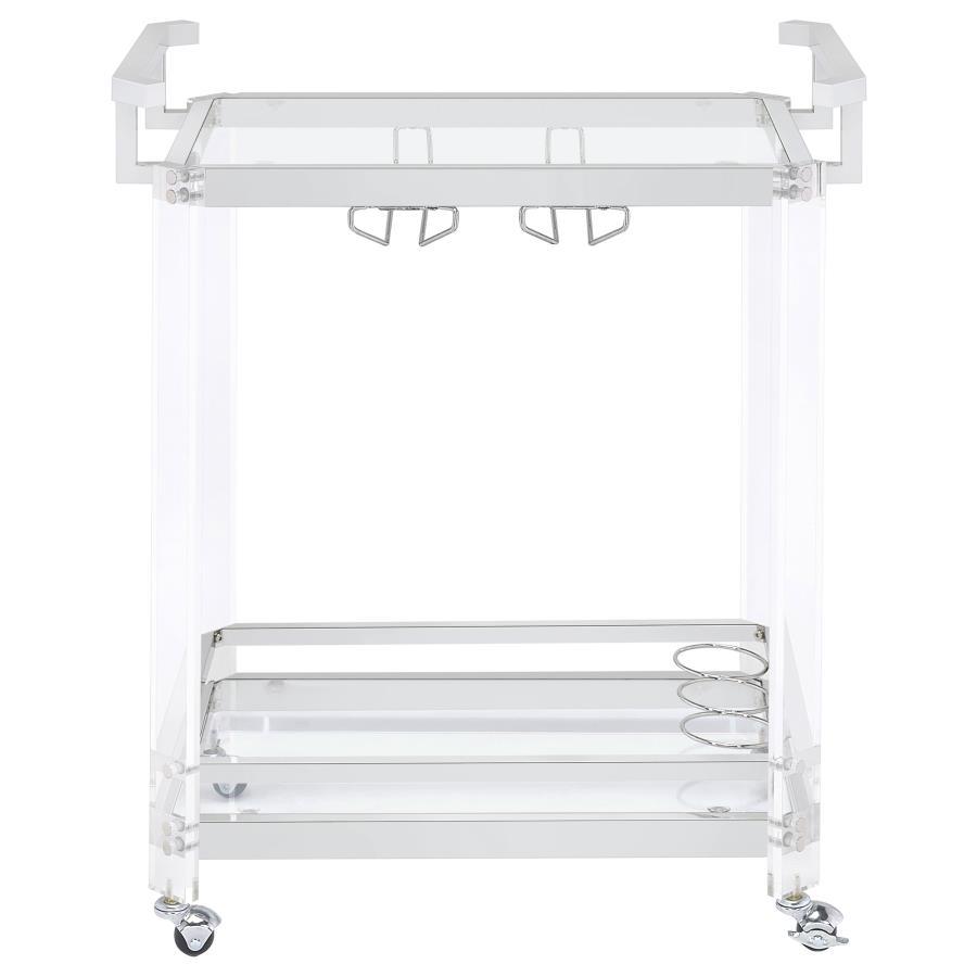 Jefferson - 2-Tier Glass Shelf Acrylic Bar Cart - Chrome CoasterEssence