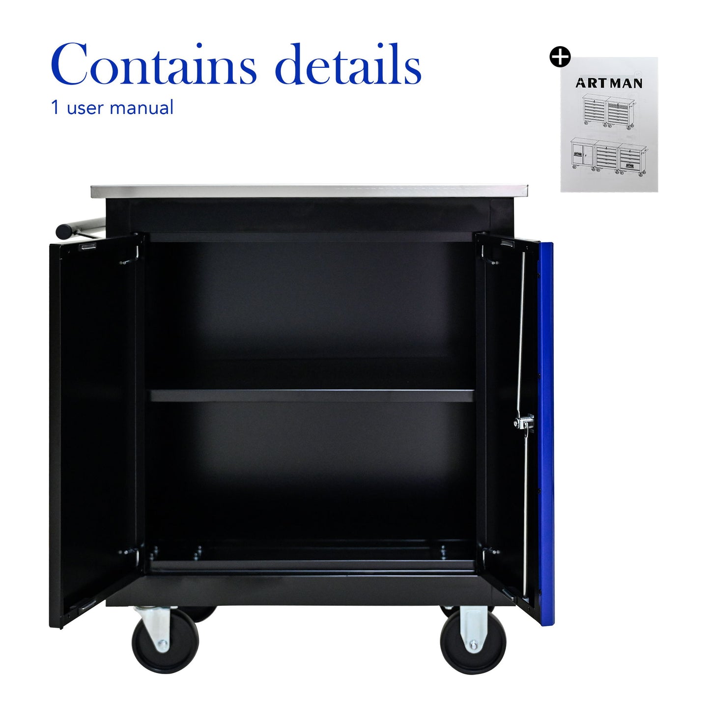 Movable Lockable Double Door Partition With Lock Multi Functional Hardware Storage Tool Car Auto Repair Locker - Black / Blue Daily Nest