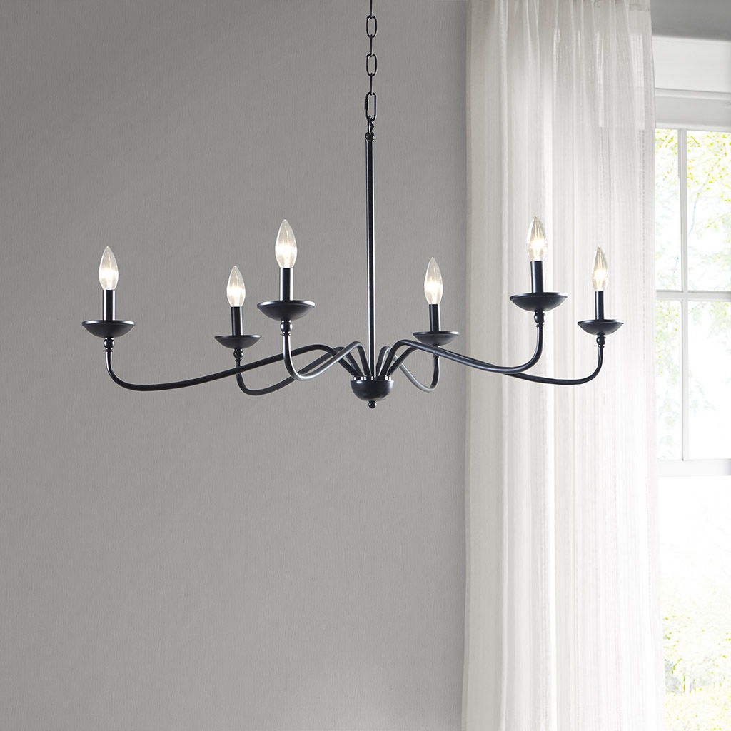 Brighton - 6-Light Farmhouse Chandelier - Matte Black INK+IVY