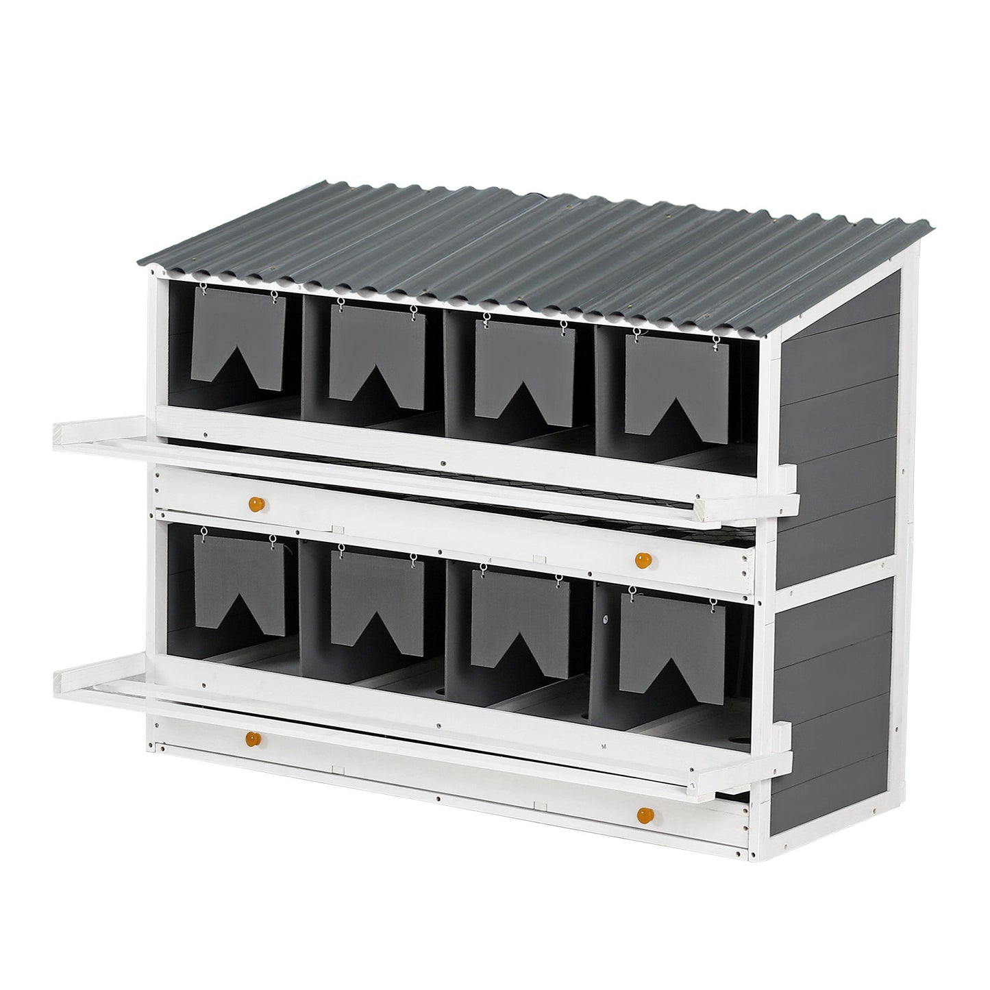 Wooden Chicken Nesting Box With 2 Egg Collection Drawers - White / Gray Daily Nest