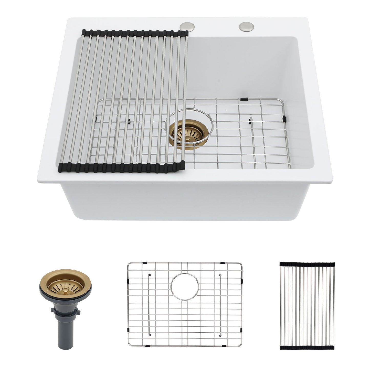 Quartz Kitchen Sink, Granite Composite, Drop In Sink With Durable Design Daily Nest