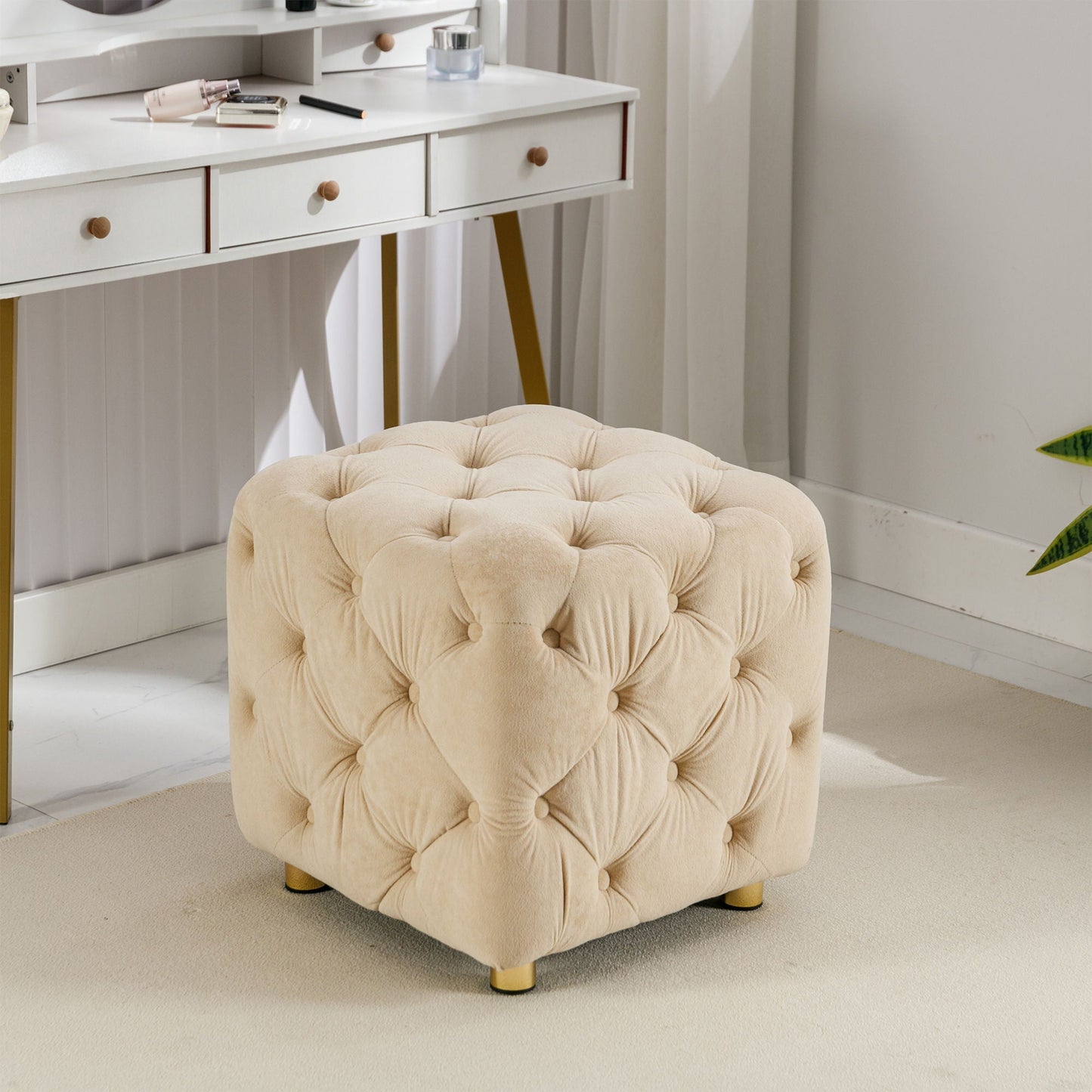 Modern Velvet Upholstered Ottoman, Exquisite Small End Table, Soft Foot Stool, Dressing Makeup Chair, Comfortable Seat For Living Room, Bedroom, Entrance Home Essentials