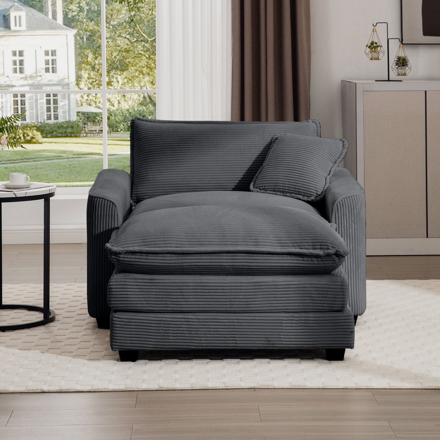 Classic Modern Comfortable Single Chair Deep Seat Sofa With Footstool Home Essentials