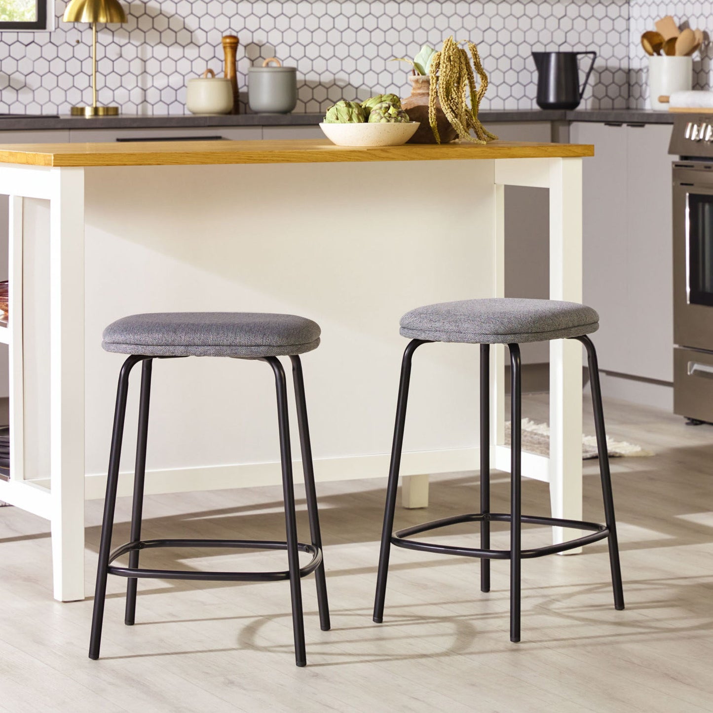 Modern Simple Counter Stool With Upholstered Seat (Set of 2) Walker Edison