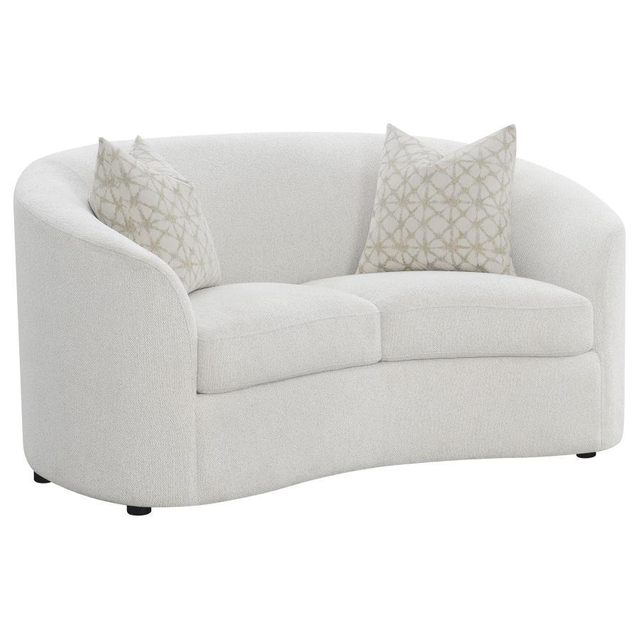 Rainn - Boucle Upholstered Sloped Arm Loveseat - Latte CoasterEssence