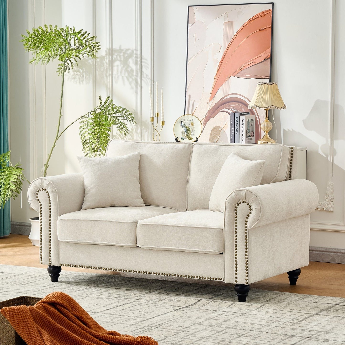 2 Seater Sofa With Rolled Arms, Tufted Upholstered Couch Home Essentials