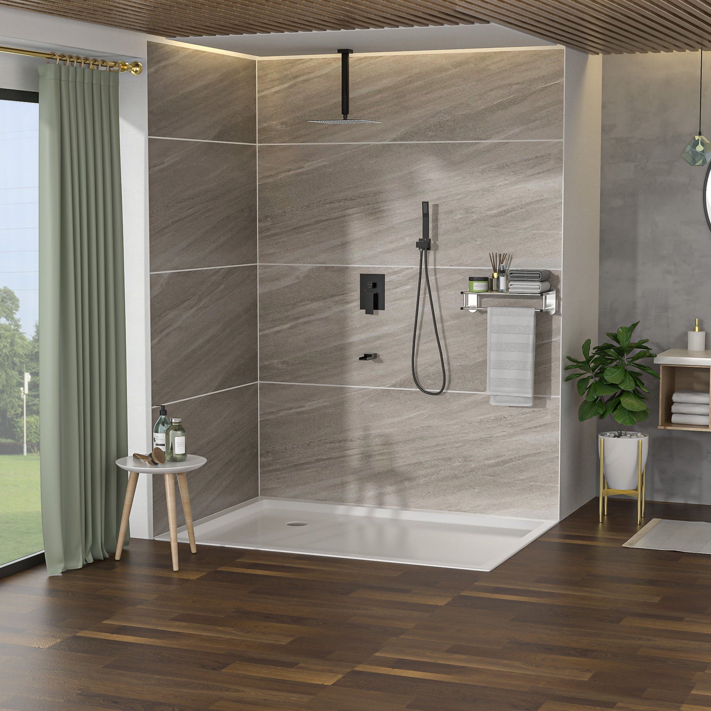 Modern Shower System With Waterfall Tub Spout, 12" Ceiling Mount Square Shower Daily Nest