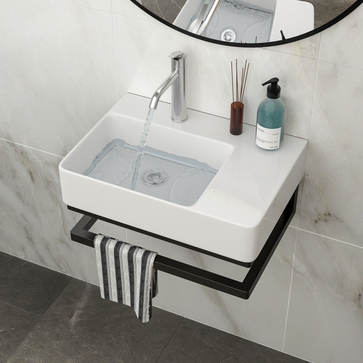 Wall Mounted Rectangular Bathroom Sink With Towel Bar And Faucet Hole - White Home Essentials