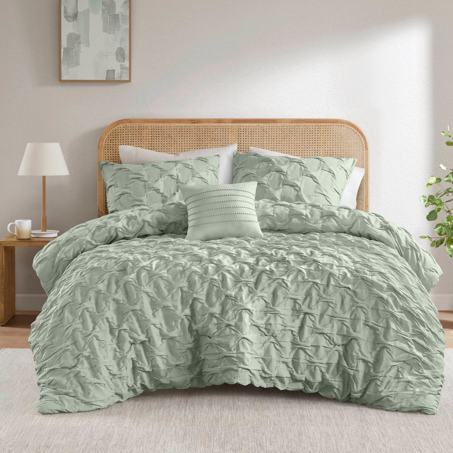 Bailey - King/California King Diamond Pucker Comforter Set - Green Super Listing