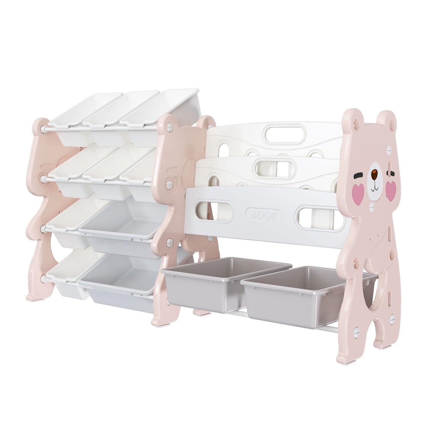 Kids Toy Storage Organizer With 2 Tier Bookshelf, Toy Storage With 12 Bins Home Essentials