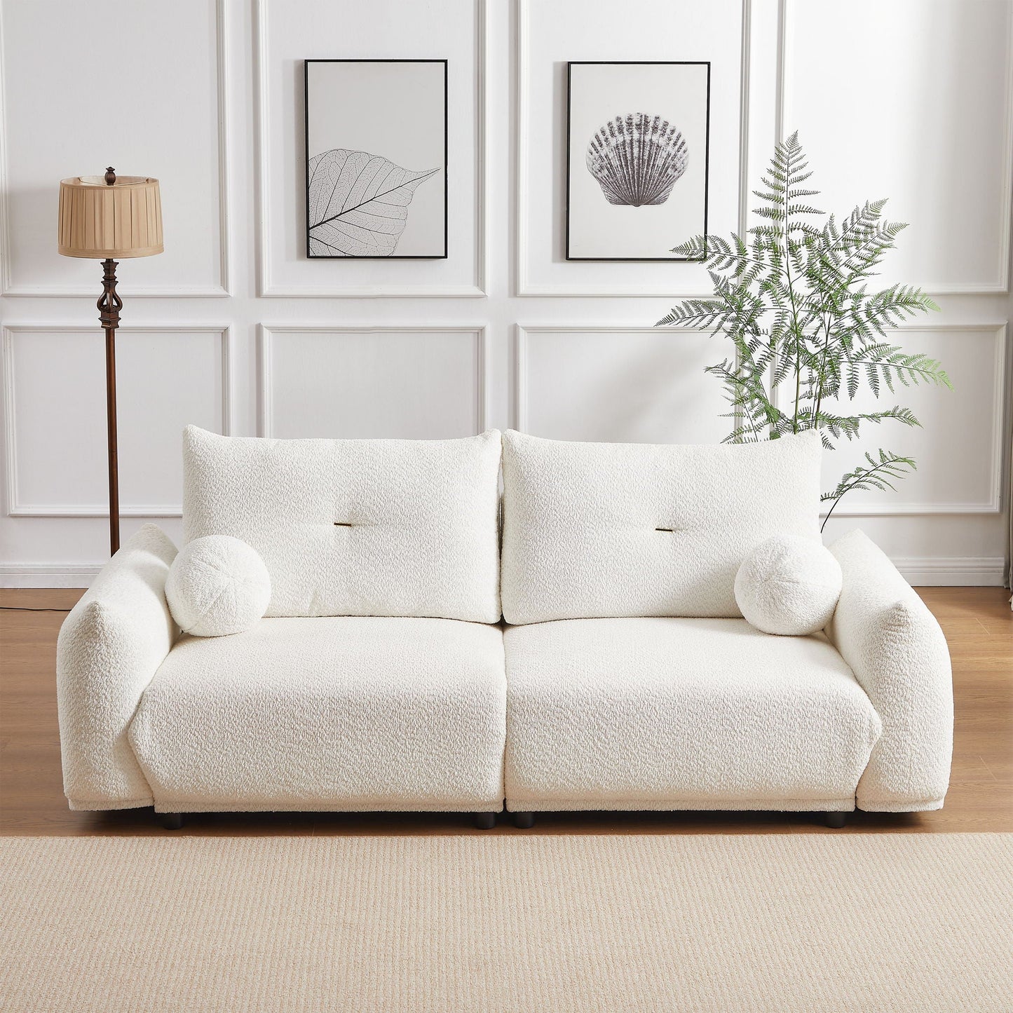 2 Seater Cushion Sofa With 2 Cushions And 2 Ball Pillows Home Essentials