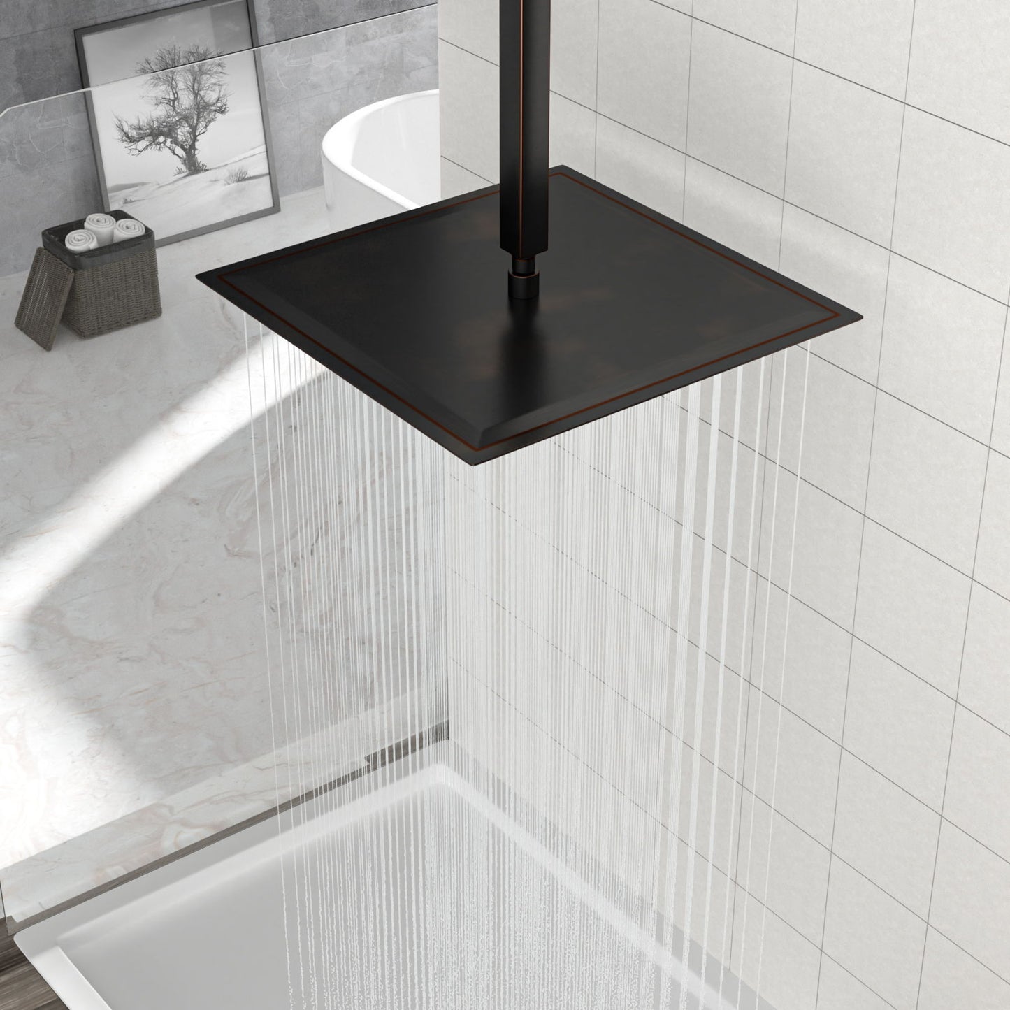 16" Square Rainfall Shower Head Fixed Wall Mount With Full Body Coverage & Self Cleaning Silicone Nozzles Daily Nest