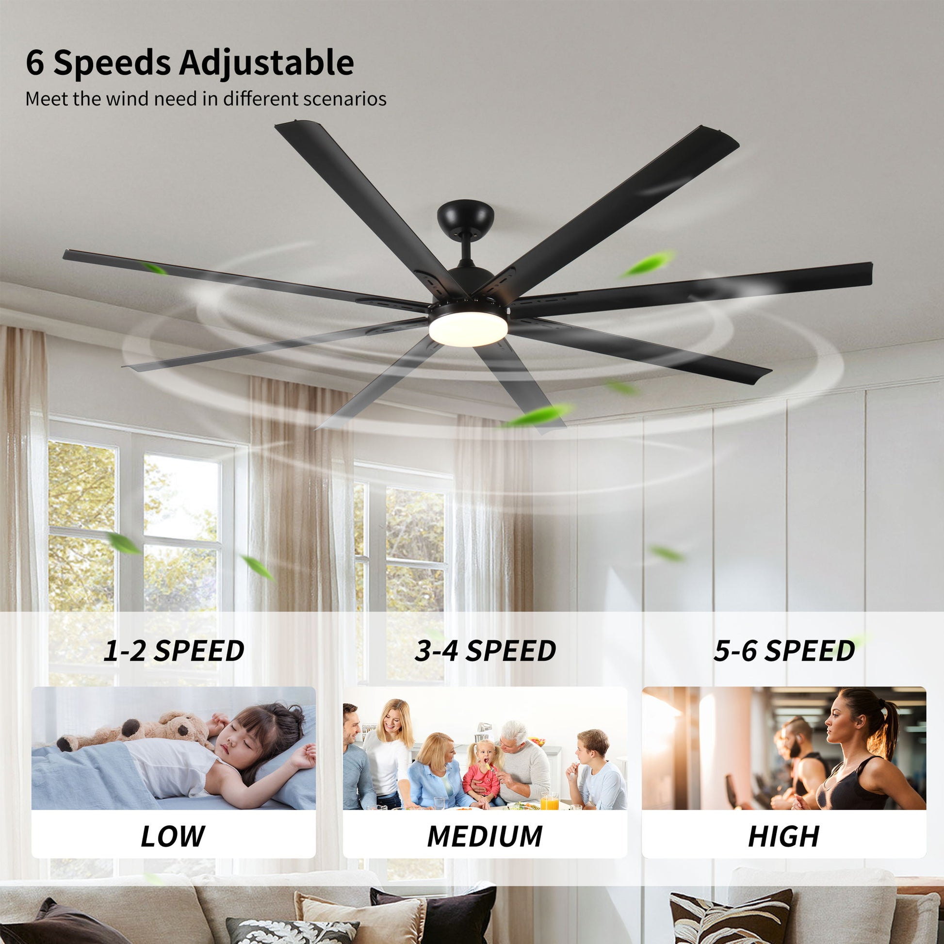 Super Large Black Ceiling Fan With Remote Control - Black Daily Nest