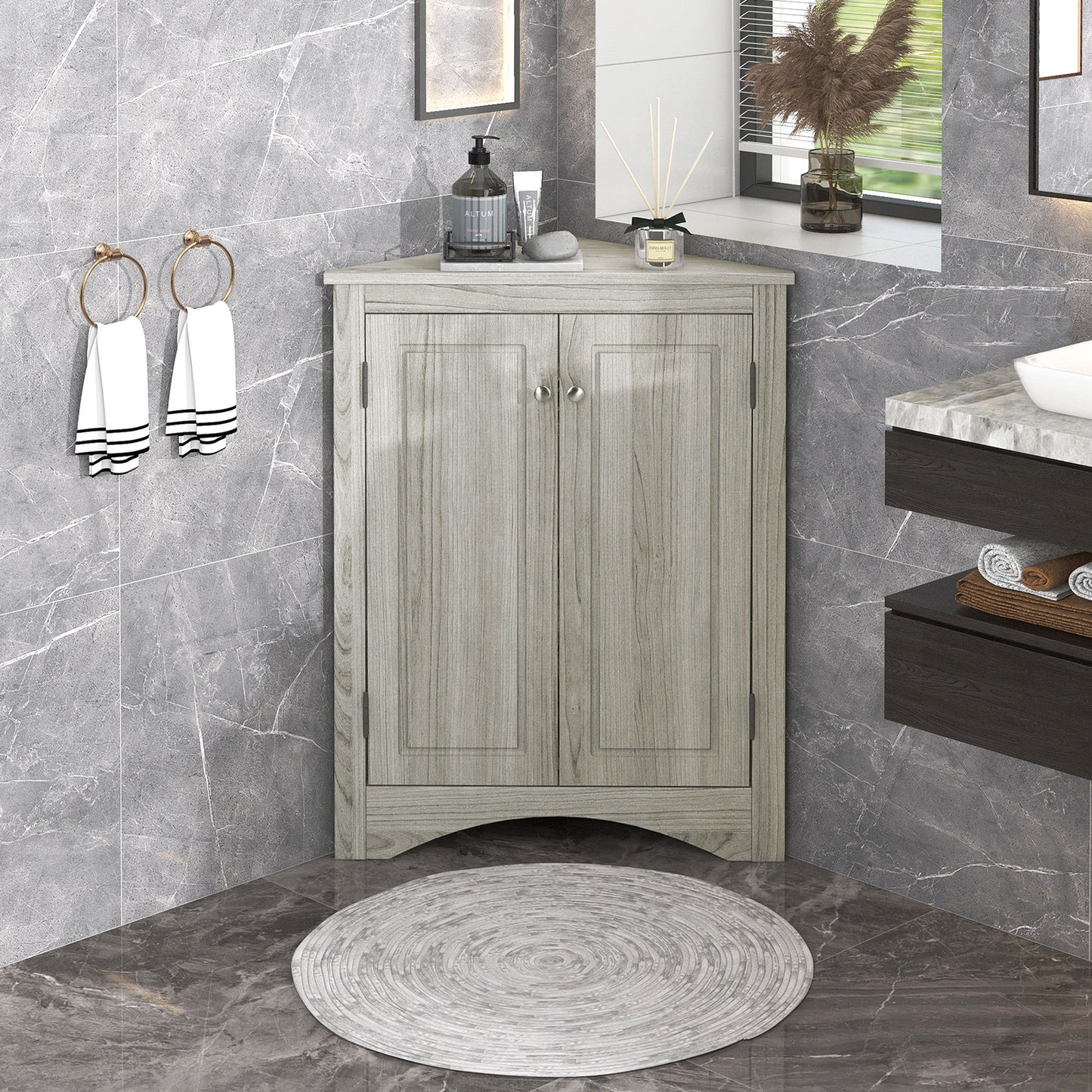 Triangle Bathroom Storage Cabinet With Adjustable Shelves, Freestanding Floor Cabinet For Home Kitchen Hearth and Haven
