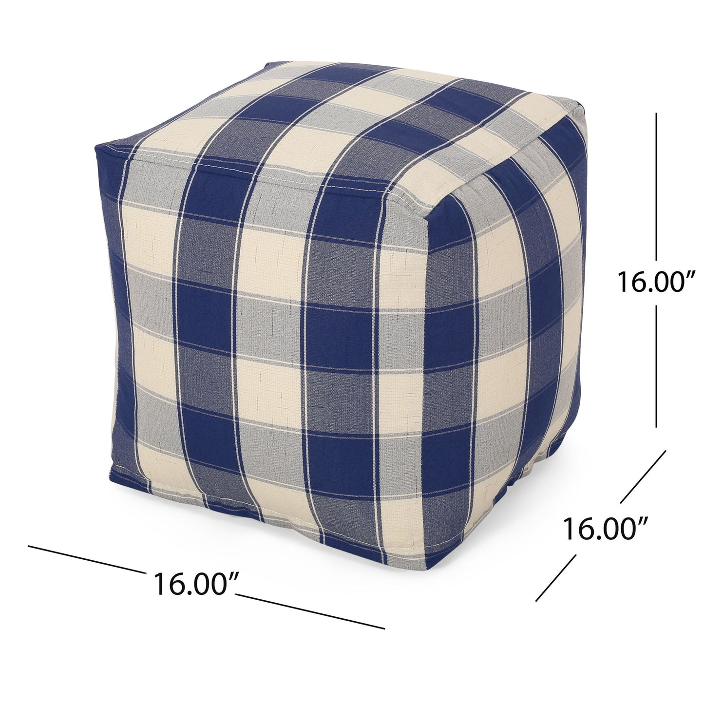 Connor - Checkered Square Pouf Ottoman And Floor Cushion - Ivory / Navy Home Essentials