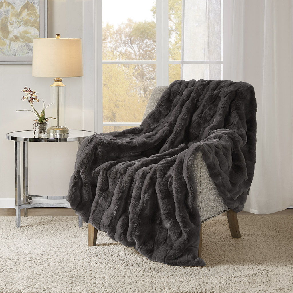 Vivienne - Faux Fur Throw - Gray Madison Park