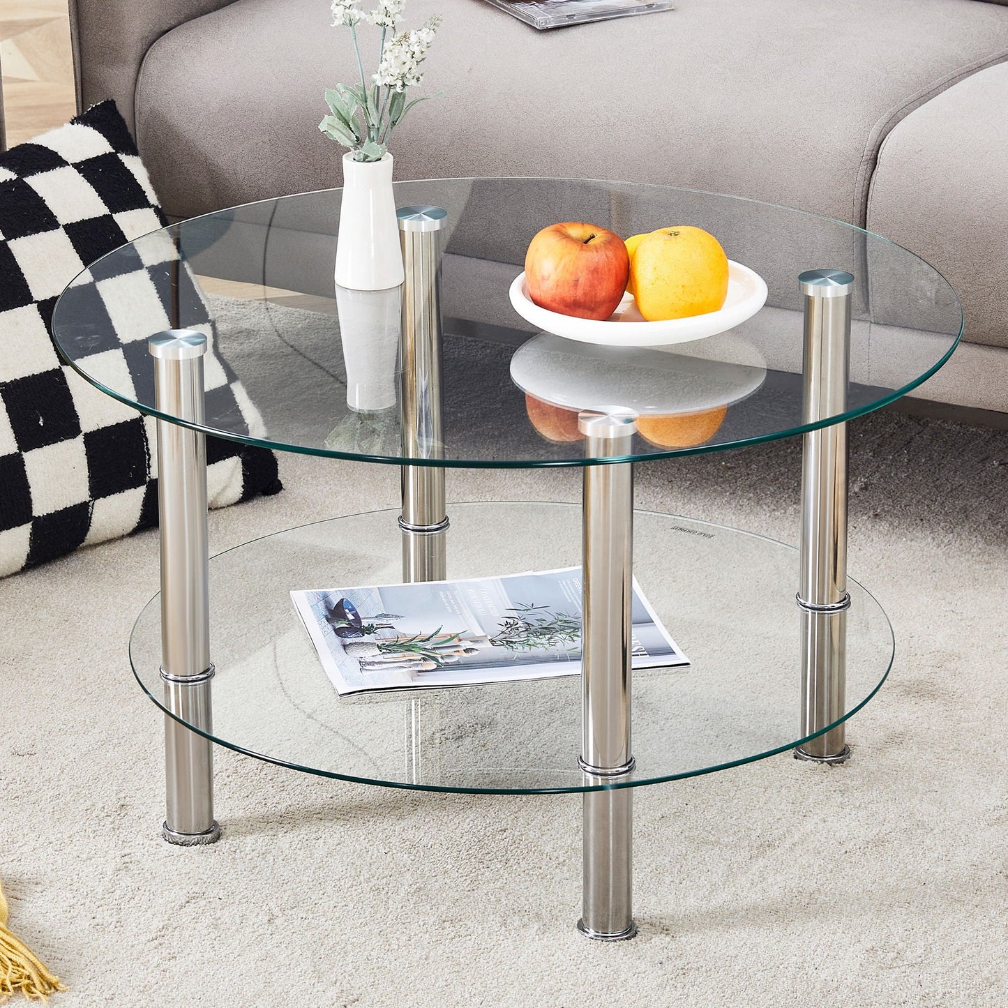 Contemporary Minimalist Double Layer Tempered Glass Coffee Table Home Essentials