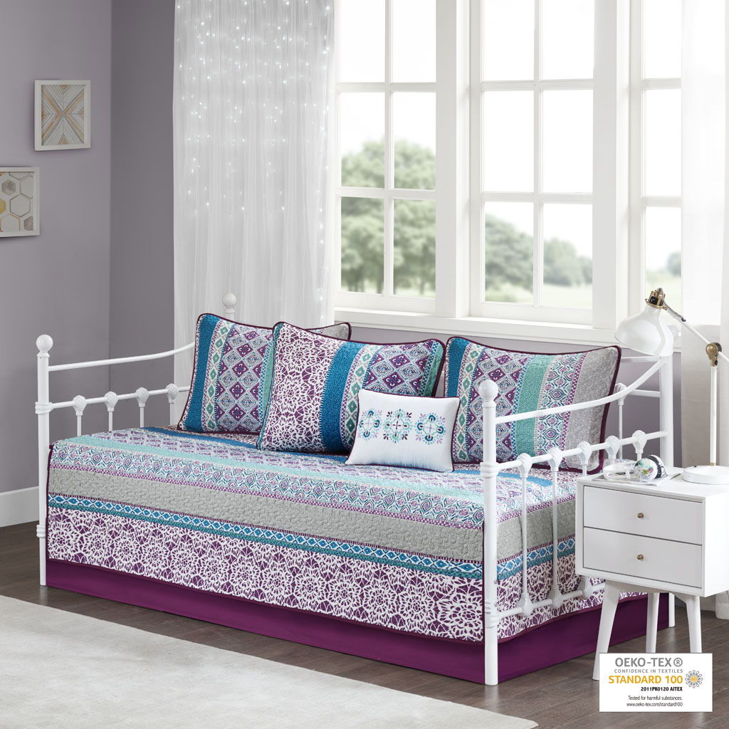 Joni - 6 Piece Boho Reversible Daybed Set - Purple Intelligent Design