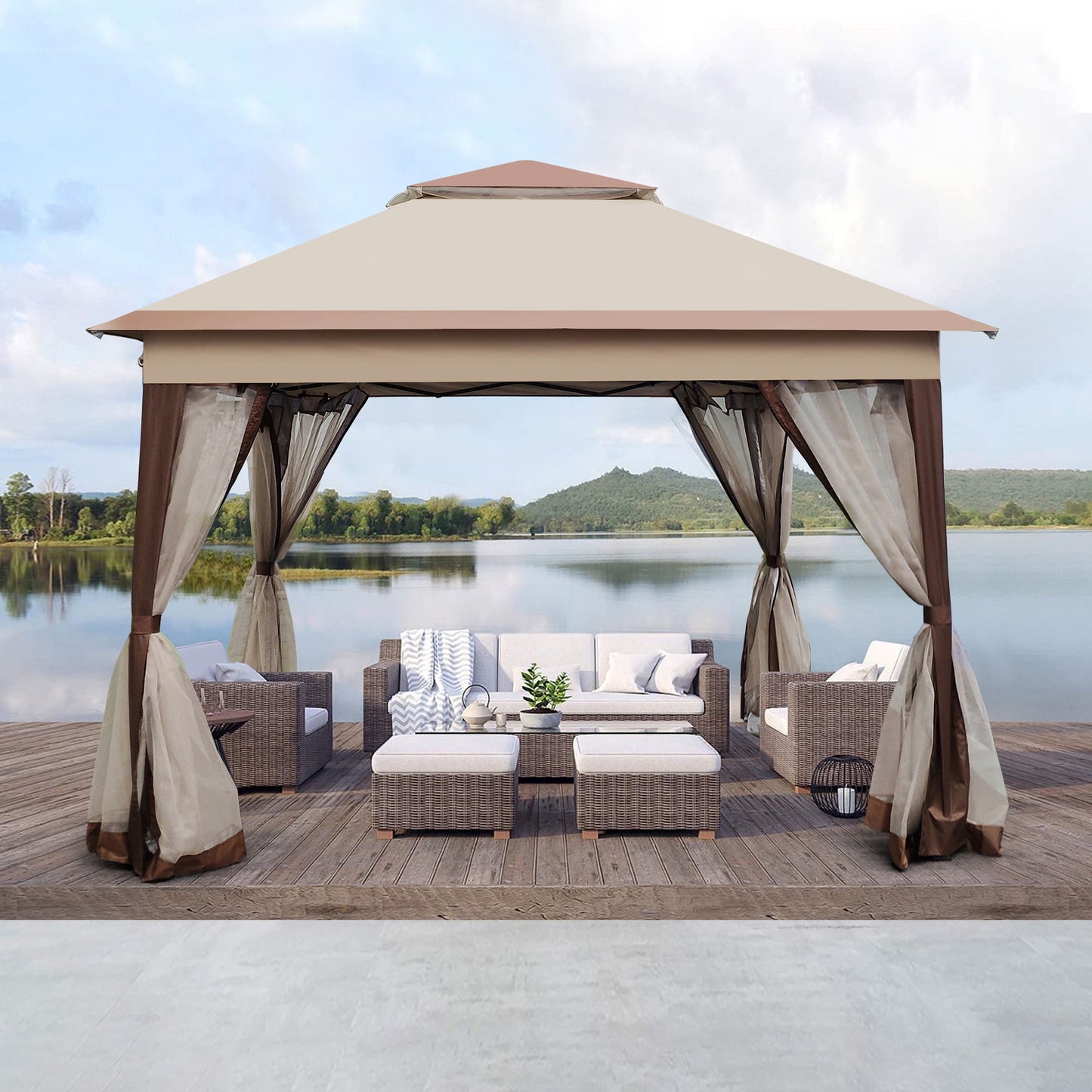 Outdoor Pop Up Gazebo Canopy With 2 Tier Soft Top And Removable Zipper Netting Home Essentials