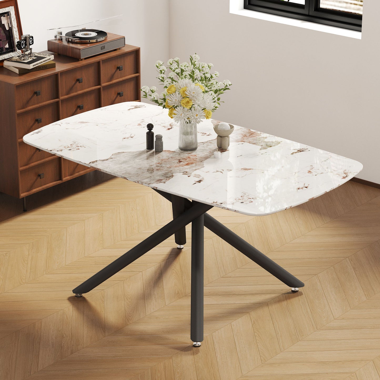 Luxurious Marble Patterned Dining Table With Metal Fork Legs Home Essentials
