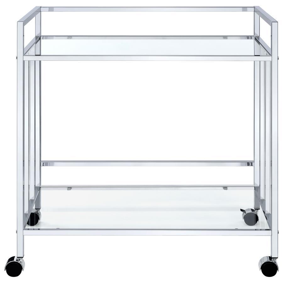 Cara - 2-tier Rectangular Glass Shelf Metal Bar Cart CoasterEssence