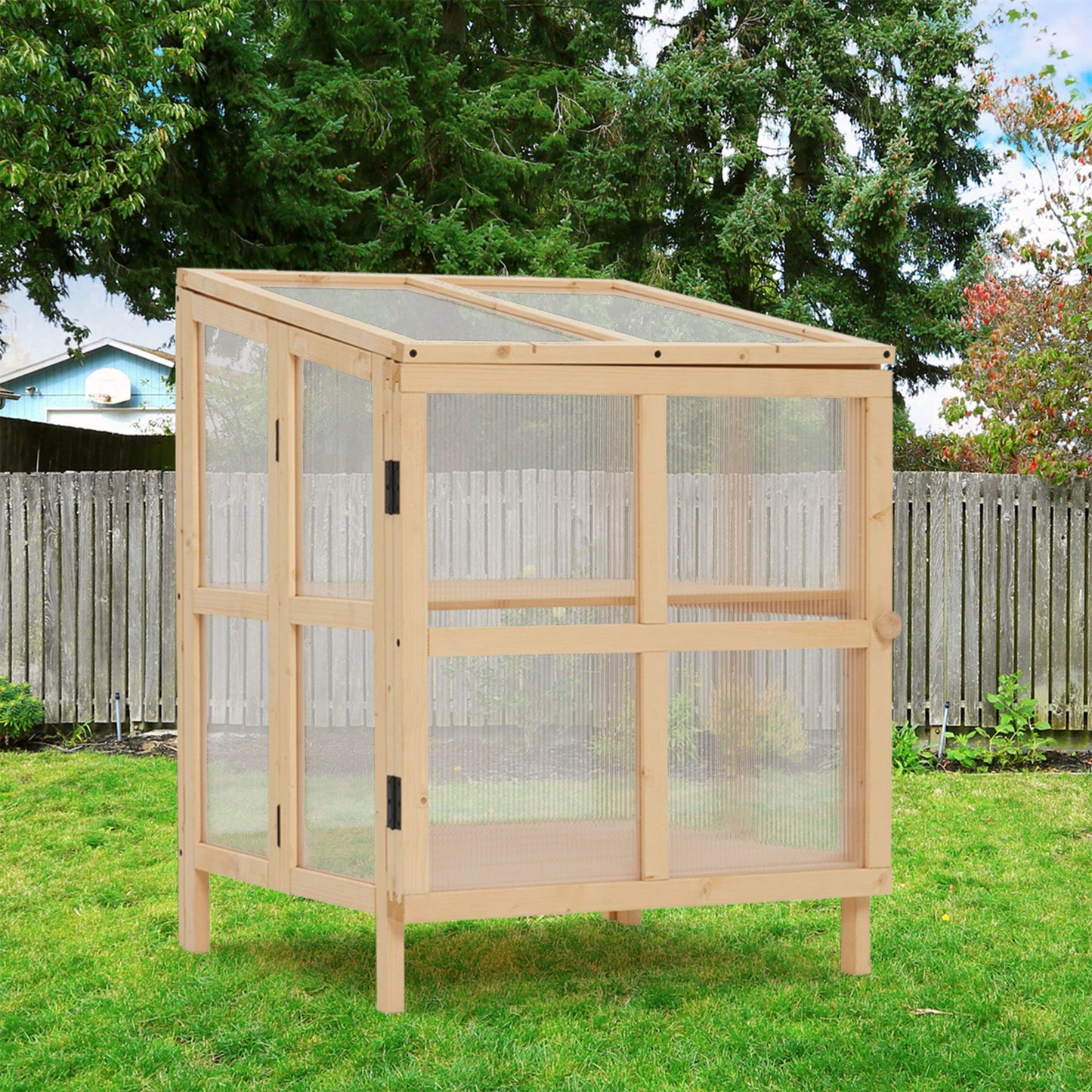 2 Tier Foldable Cold Frame Greenhouse, Portable Wooden Greenhouse Garden Cold Frame Raised Planter Box With Shelves - Natural Wood Daily Nest