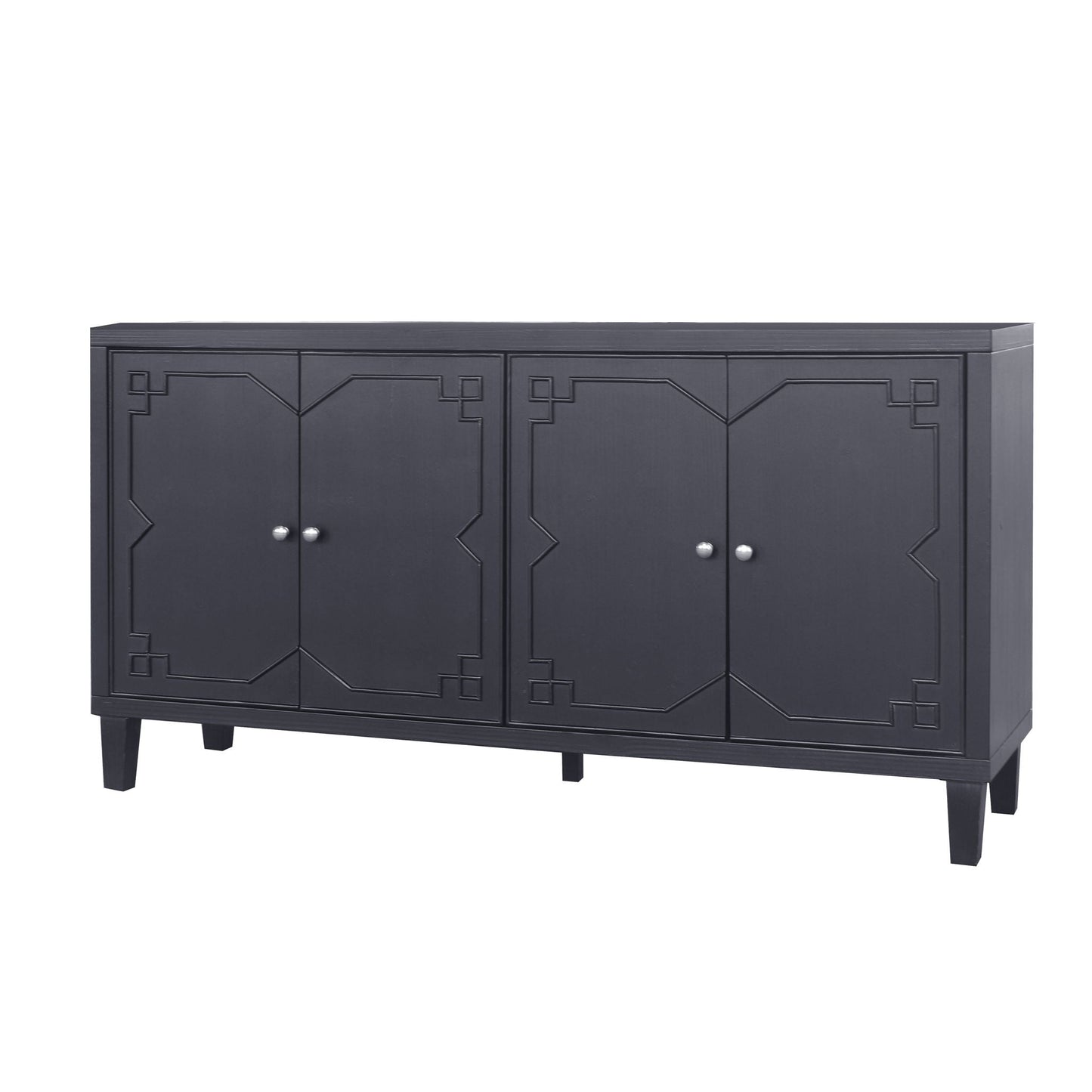 Accent Cabinet 4 Door Wooden Cabinet Sideboard Buffet Server Cabinet Storage Cabinet, For Living Room, Entryway, Hallway, Office, Kitchen And Dining Room - Matte Black Home Essentials