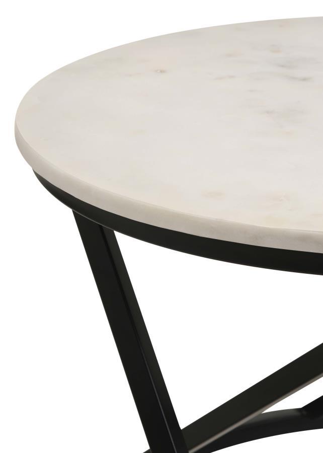 Miguel - Round Marble Top Coffee Table - White And Black CoasterEssence