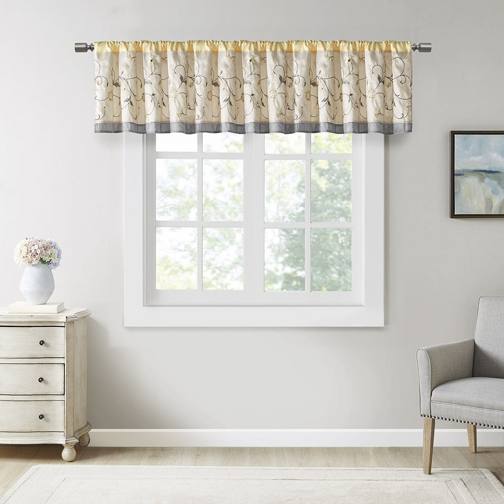 Serene - Embroidered Window Valance - Yellow Madison Park
