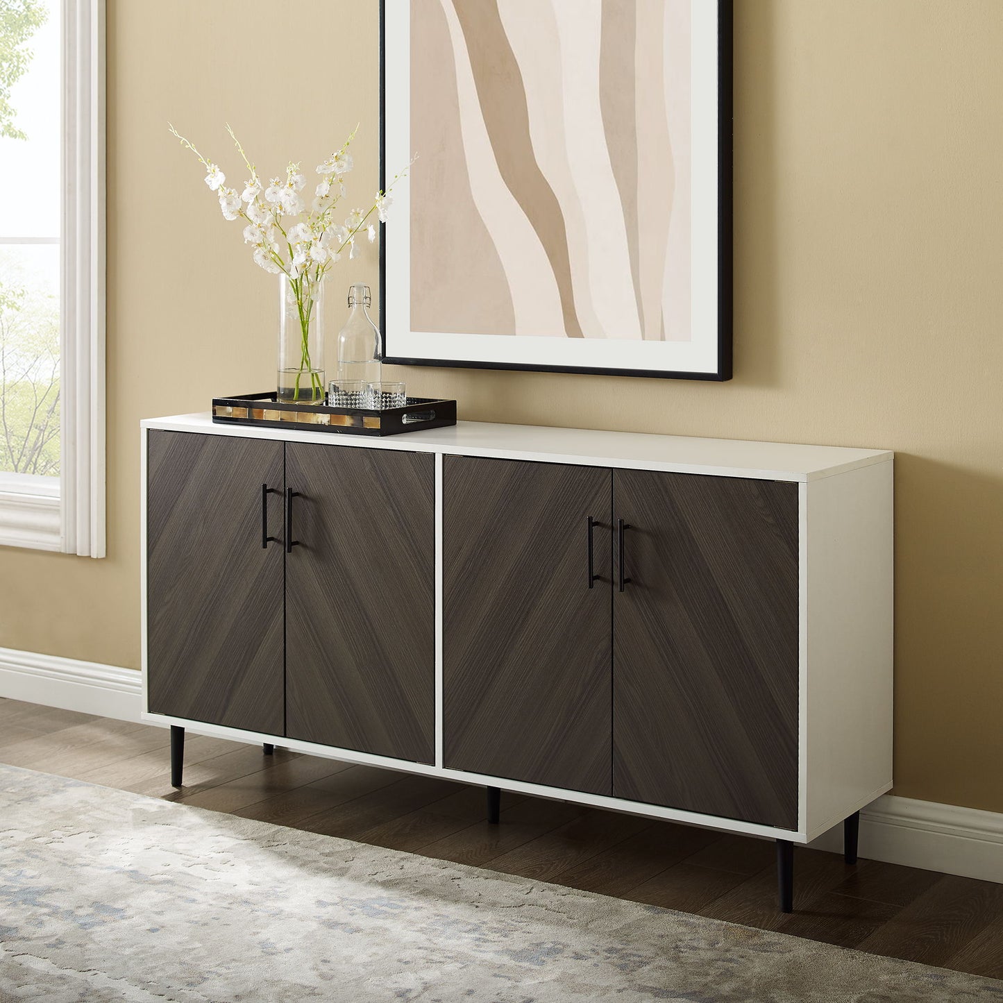 Mid-Century Modern Faux Bookmatch Door Buffet Walker Edison