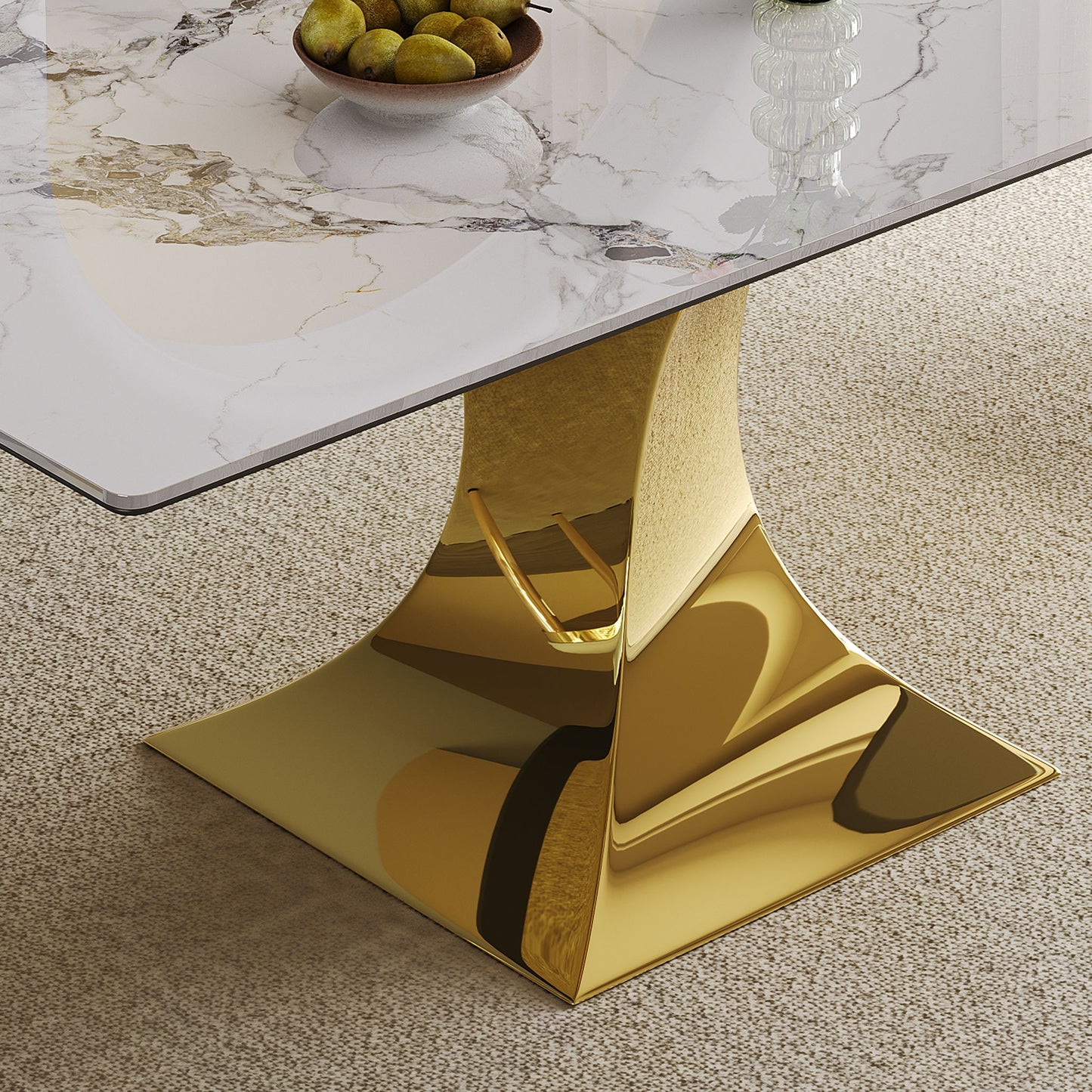 Modern Rectangular Dining Table For 6 - 8, Plated Hourglass Base Home Essentials